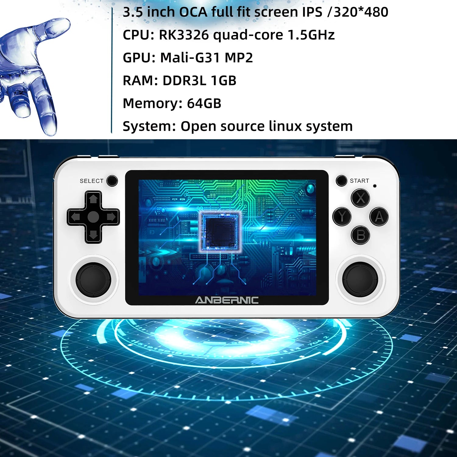 ANBERNIC RG351P Handheld Retro Game Console 3.5 Inch IPS Screen 64G TF Card 2500 Classic Games 3500 mAh Double 3D Rocker Gift