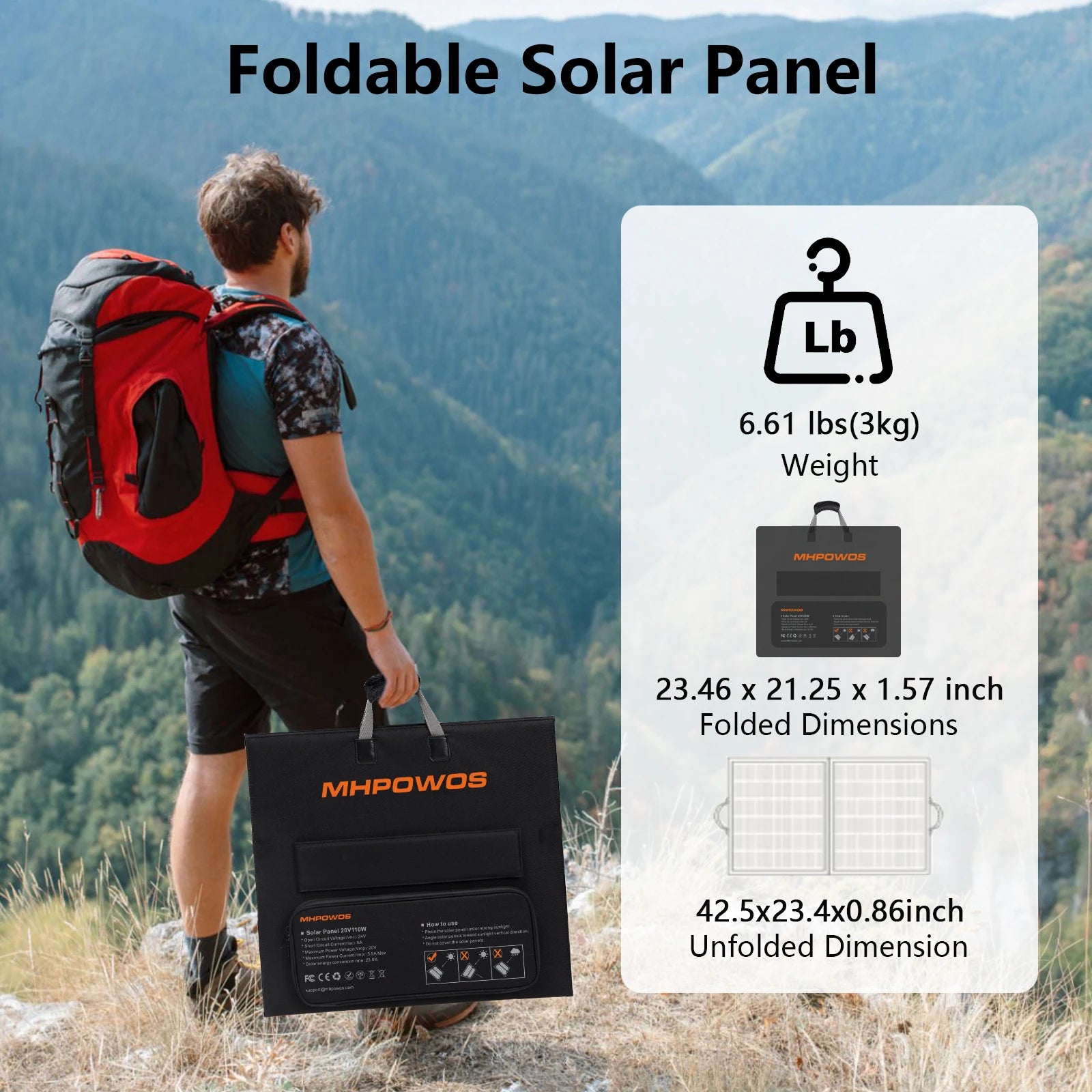 MHPOWOS 110W Foldable Solar Panel 20V Portable Solar Charger Waterproof for Solar Generator Power Station Van Outdoor Camping RV