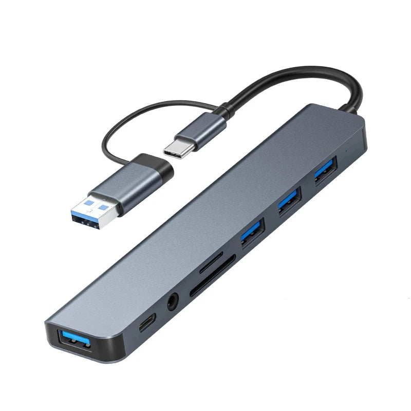 8in1 USB C Hub 4 USB Ports 1 USB-C Jack TF/SD Card Reader 3.5mm Audio Output for MacBook Pro iPad Pro iPhone 15 Laptop