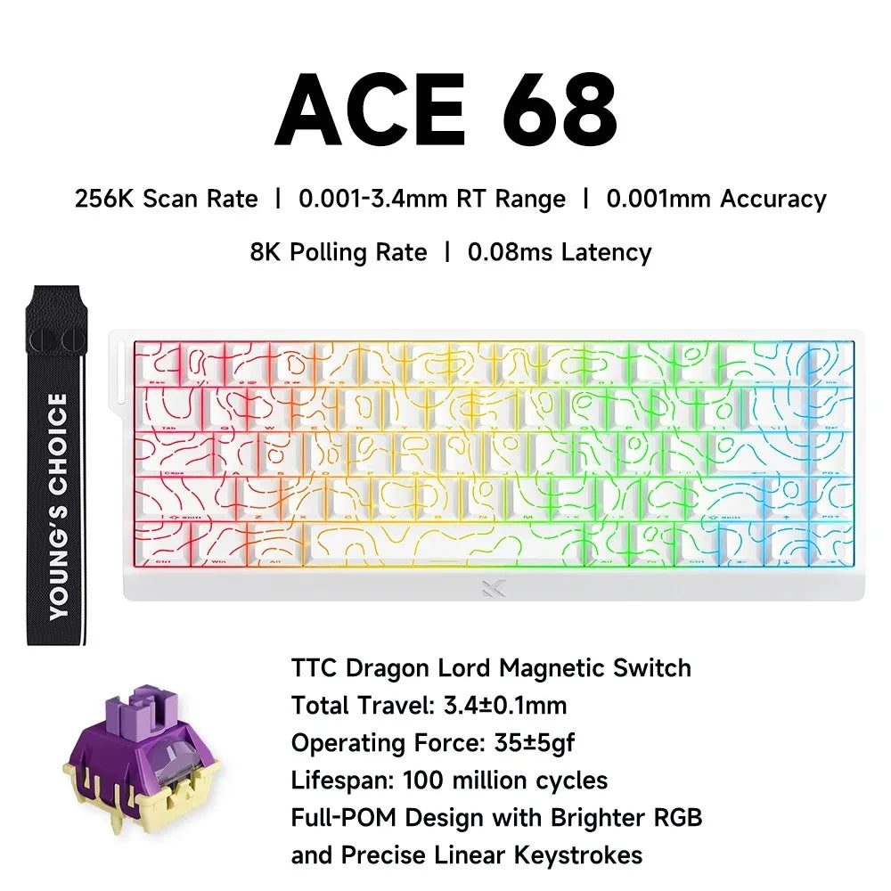 MCHOSE ACE 68 Wired Magnetic Switch Gaming Keyboard Hall Effect Rapid Trigger Programmable RGB 8K Hz DKS/MT/TGL/RS/SOCD Keyboard
