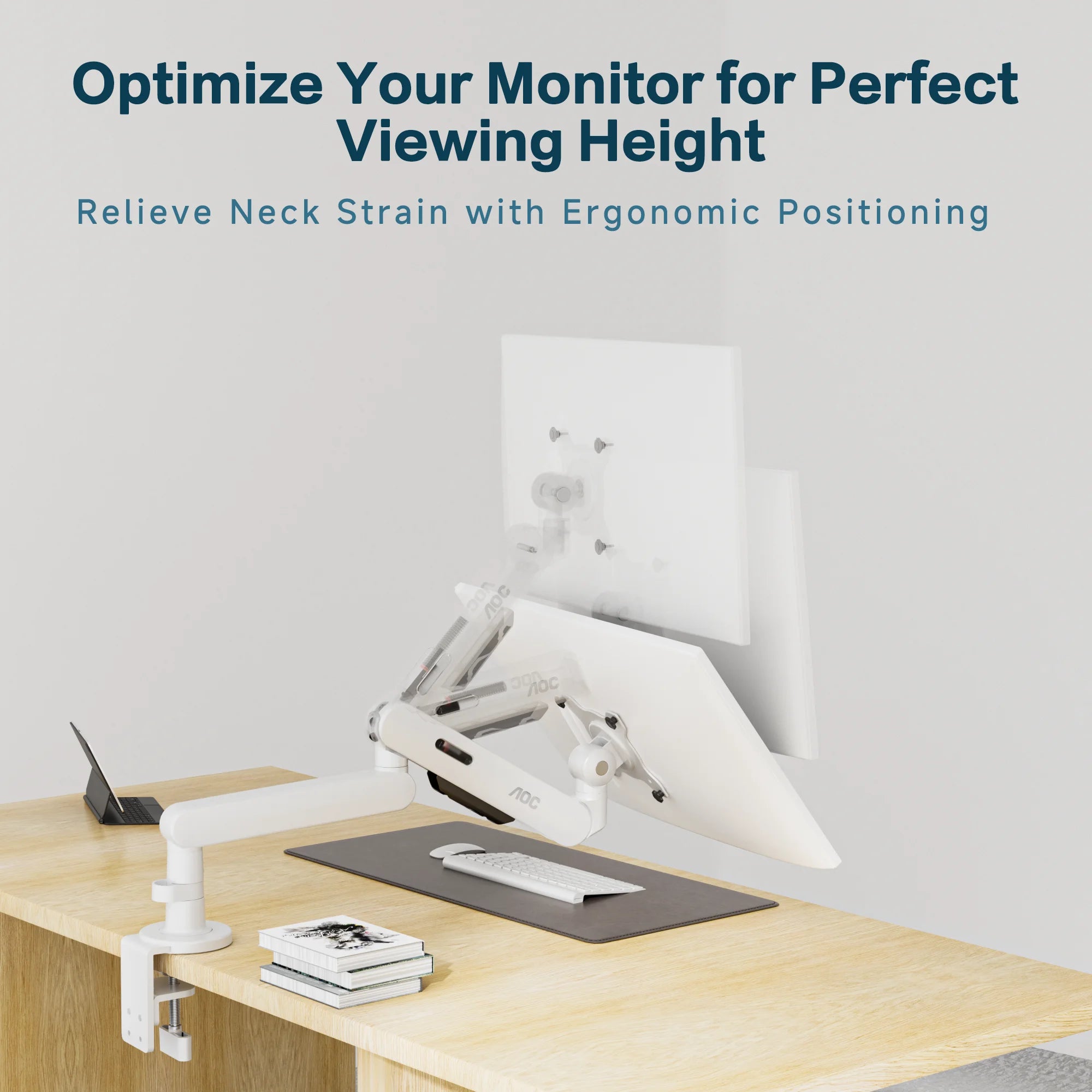 AOC AM406PLUS Premium Aluminum Adjustable Single Monitor Mount Desktop Bracket Display Arm Holder Desktop Clamp Stand Home Office Monitor Stand