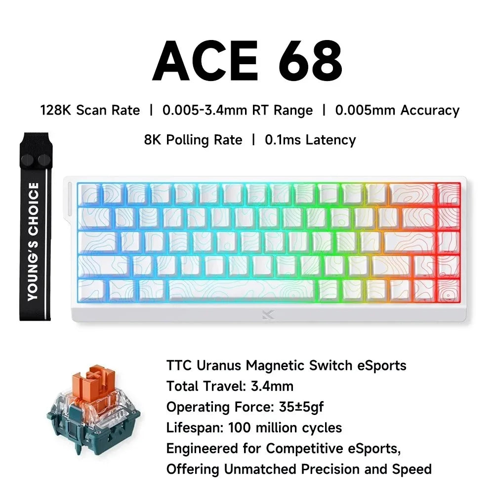 MCHOSE ACE 68 Wired Magnetic Switch Gaming Keyboard Hall Effect Rapid Trigger Programmable RGB 8K Hz DKS/MT/TGL/RS/SOCD Keyboard