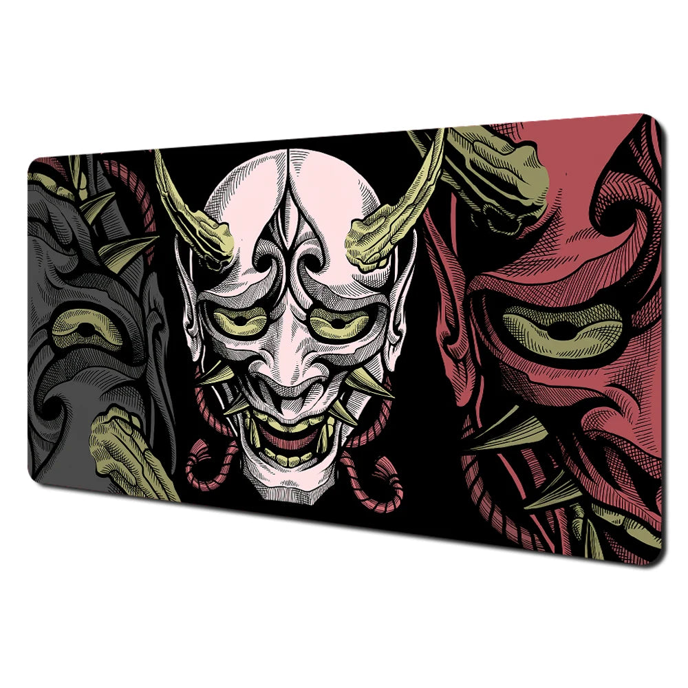 Japanese Ghost Samurai Pattern TCG Playmat Magic Card Battle Mat 35X60CM Deskmat Tapete Magic Mat Non-Slip Durable Stitched Edge
