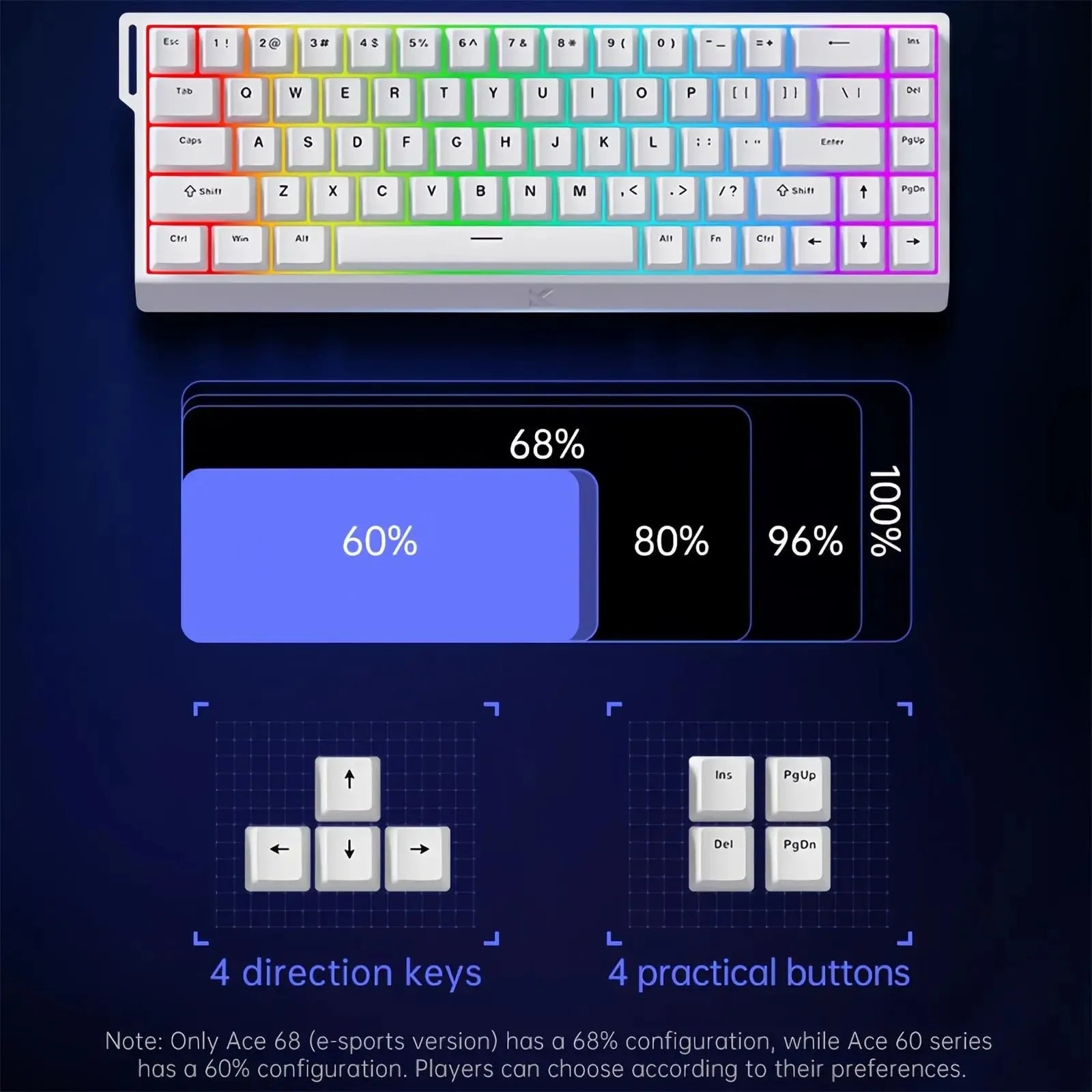 MCHOSE ACE 68 Wired Magnetic Switch Gaming Keyboard Hall Effect Rapid Trigger Programmable RGB 8K Hz DKS/MT/TGL/RS/SOCD Keyboard