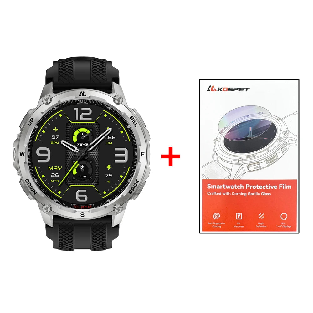 KOSPET Tank T4 Men's Rugged Smart Watch Military Grade GPS Stainless Steel 100M Waterproof 45M Freediving 24/7 Health Monitor