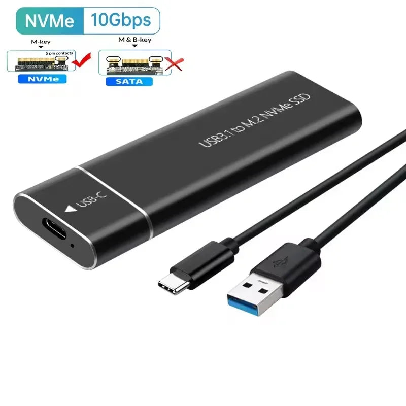M2 NVMe SSD Enclosure 10Gbps PCIe SSD Case Portable Box USB C USB 3.1 Tool Free External Adapter with Heat Sink Pad for M.2 SSD