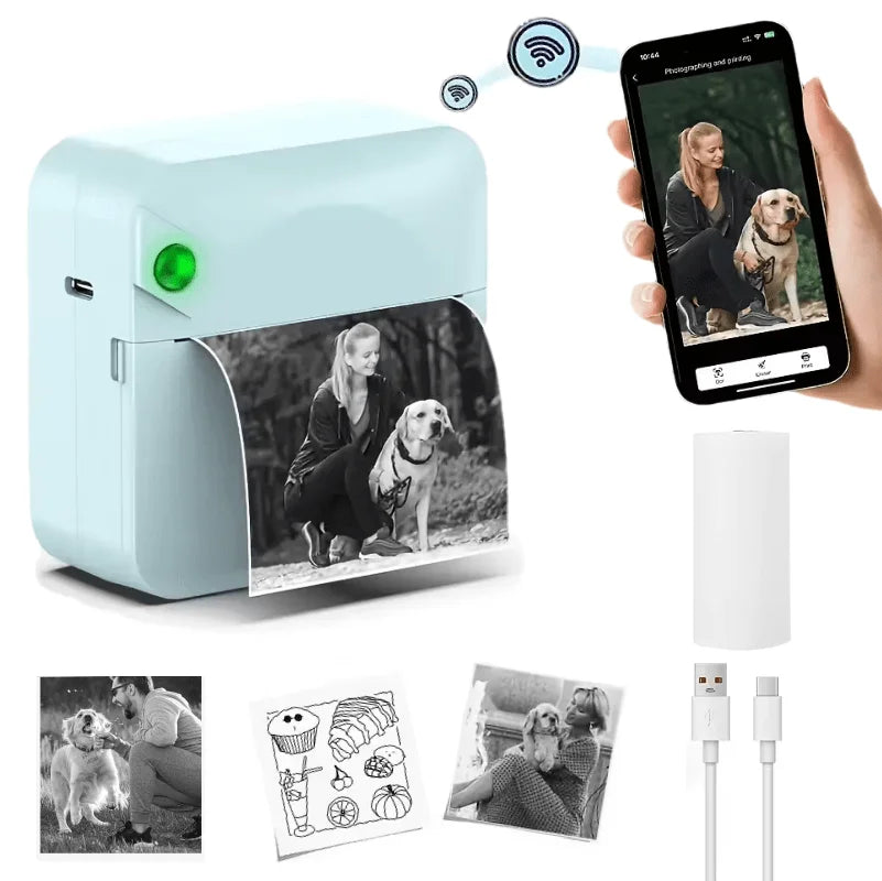 Wireless Portable Mini Thermal Photo Printer with Mobile App USB Charging for Thermal Paper Photos & Notes Ideal for Offices Supermarkets Android/iPhone