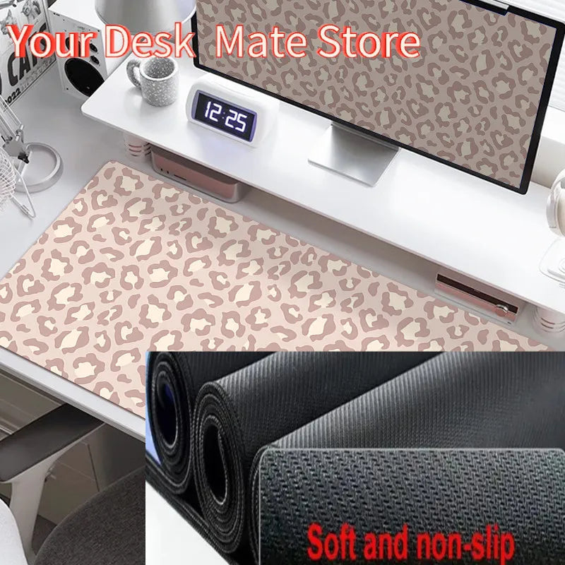 Pink Leopard Print Mouse Pad HD Printing Large Seaming Waterproof Mouse Pad Anti-slip Gaming Mouse Pad