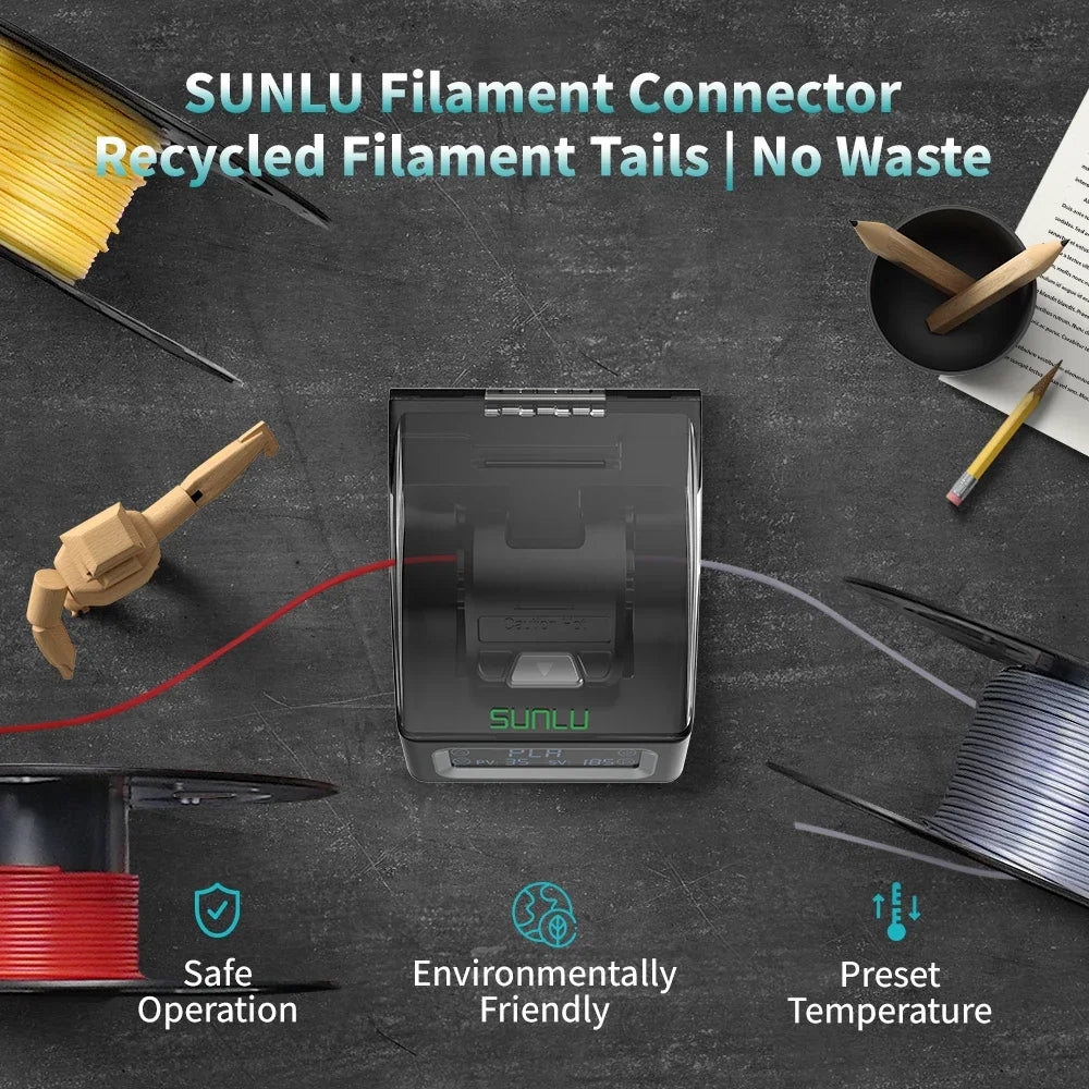 SUNLU FC01 Filament Connector ABS/PA /PC/PLA/PETG/PCLRecycled Filament Tails Multiple Consumables One Click welding