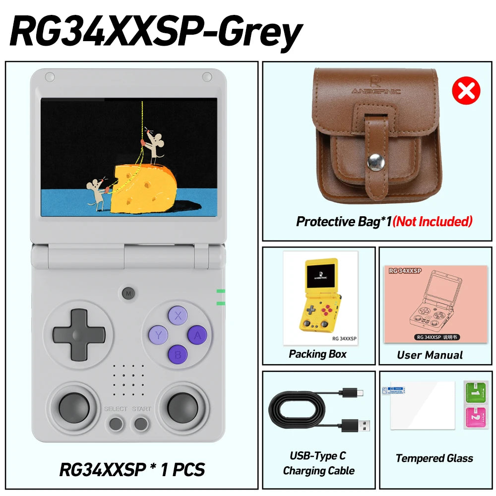 Anbernic RG34XXSP 3.4-Inch IPS Linux 64-bit Game Console H700 Quad-Core 1GB Retro Game Player HD-Connect To TV RG 34XXSP 3300mAH