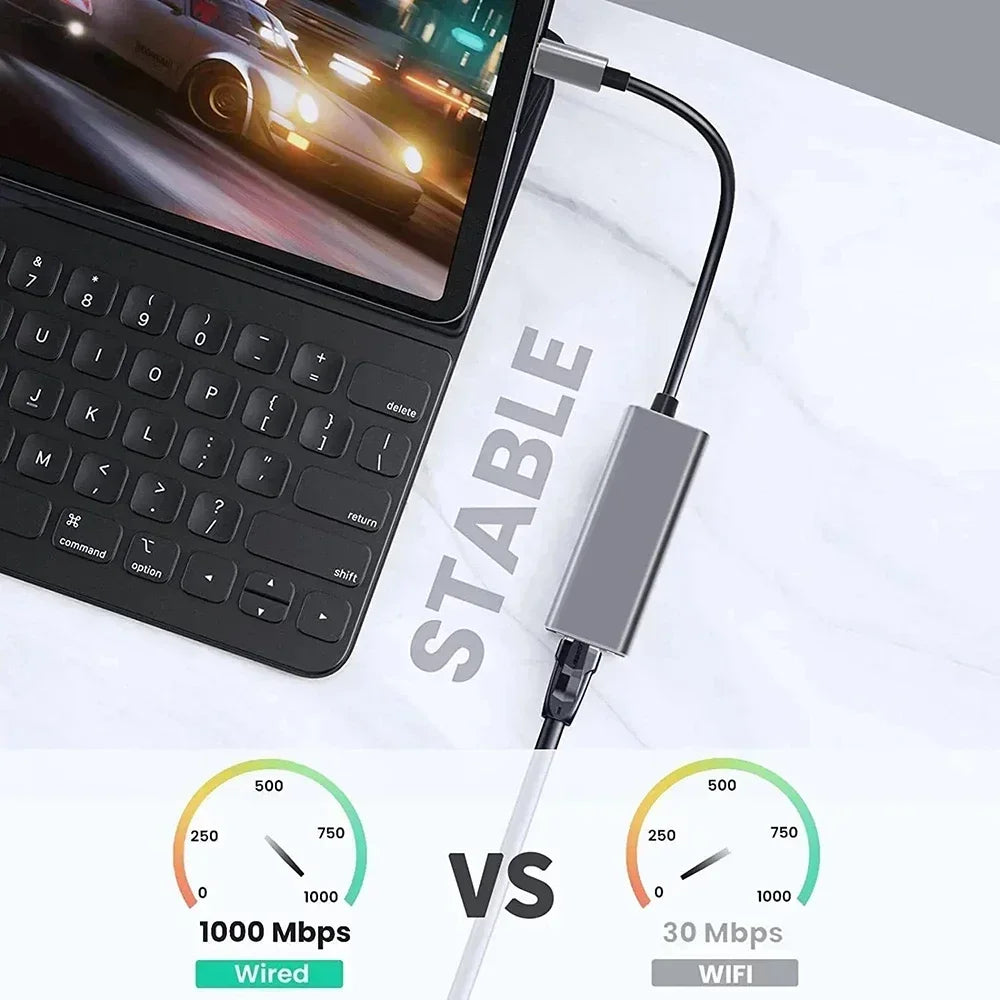 1000Mbps USB Type C Ethernet Adapter RJ45 Network Card for MacBook PC Windows XP 7 Android High-Speed Internet Cable LAN