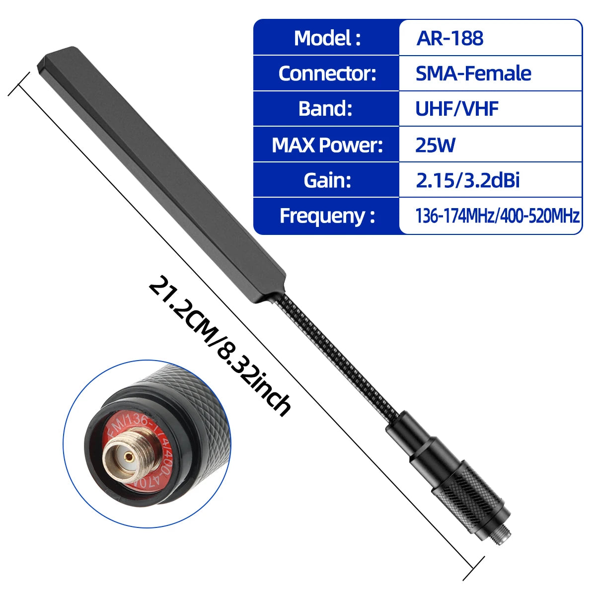 ABBREE AR-188 Gooseneck Tactical Antenna VHF UHF SMA-Female for Baofeng Walkie Talkie UV-5R 5RH 13 17 21 PRO Quangsheng UV-K5(6)