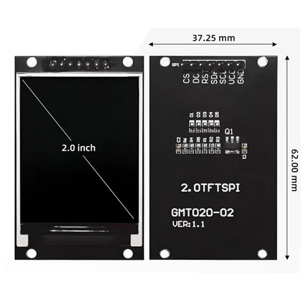 2.0 inch TFT Display OLED LCD Drive IC ST7789V 240RGBx320 Dot-Matrix SPI Interface for Arduio Full Color LCD Display Module