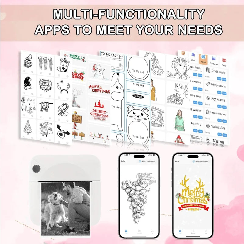 Wireless Portable Mini Thermal Photo Printer with Mobile App USB Charging for Thermal Paper Photos & Notes Ideal for Offices Supermarkets Android/iPhone
