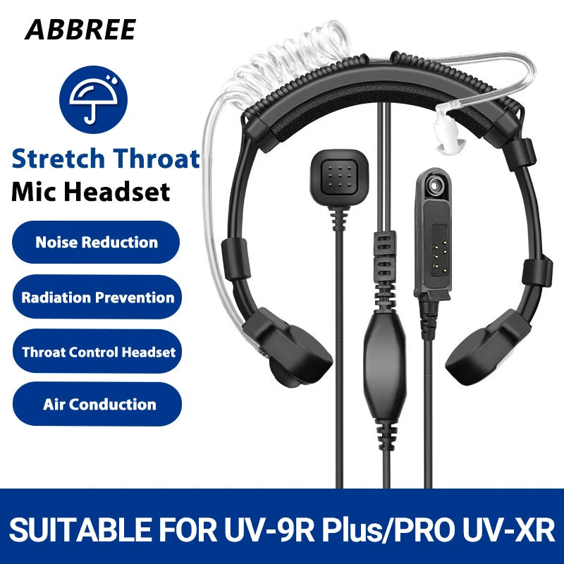Waterproof Adjustable Acoustic Throat Mic Headset Tactical Acoustic Tube for Baofeng UV-9R PRO UV 9R Plus Walkie Talkie Earpiece