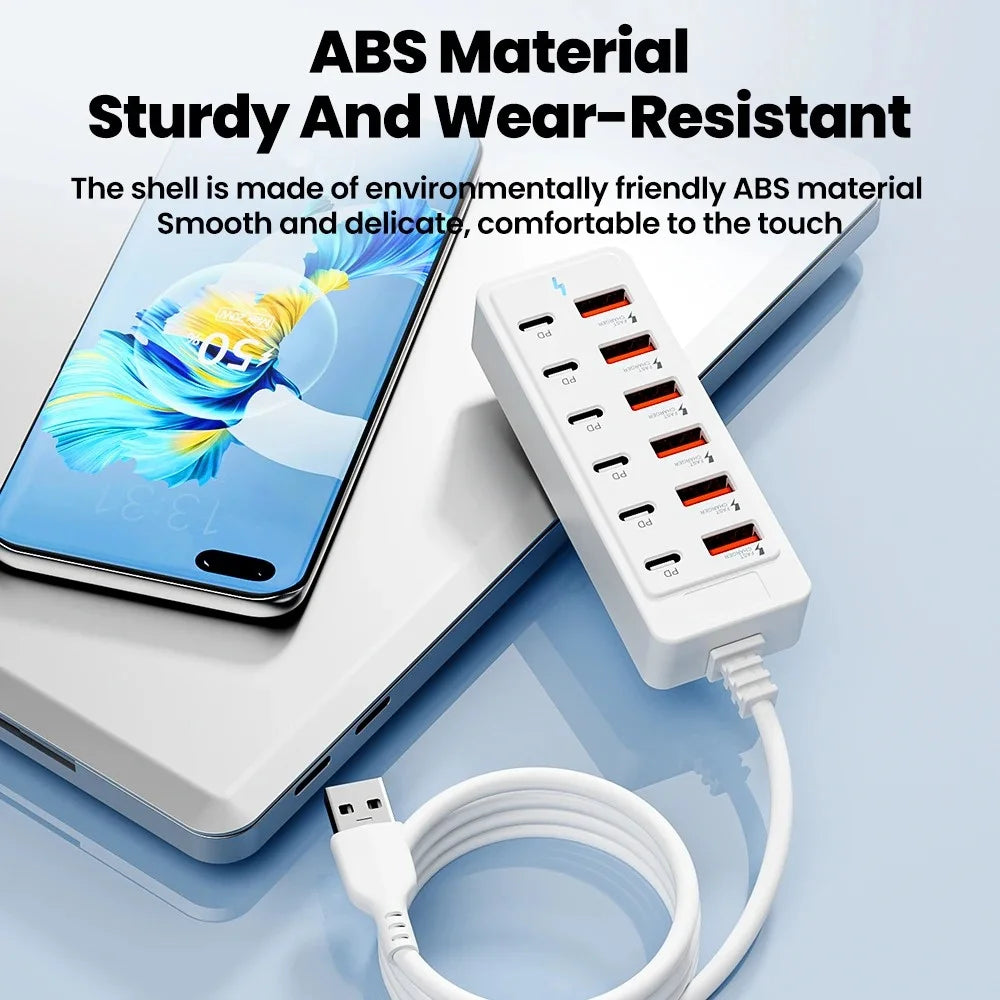 12 in 1 6USB 6PD Charger Fast Charging USB Hub Power Strip With 1M Cord USB C Converter Desktop Charging Station for Home Office