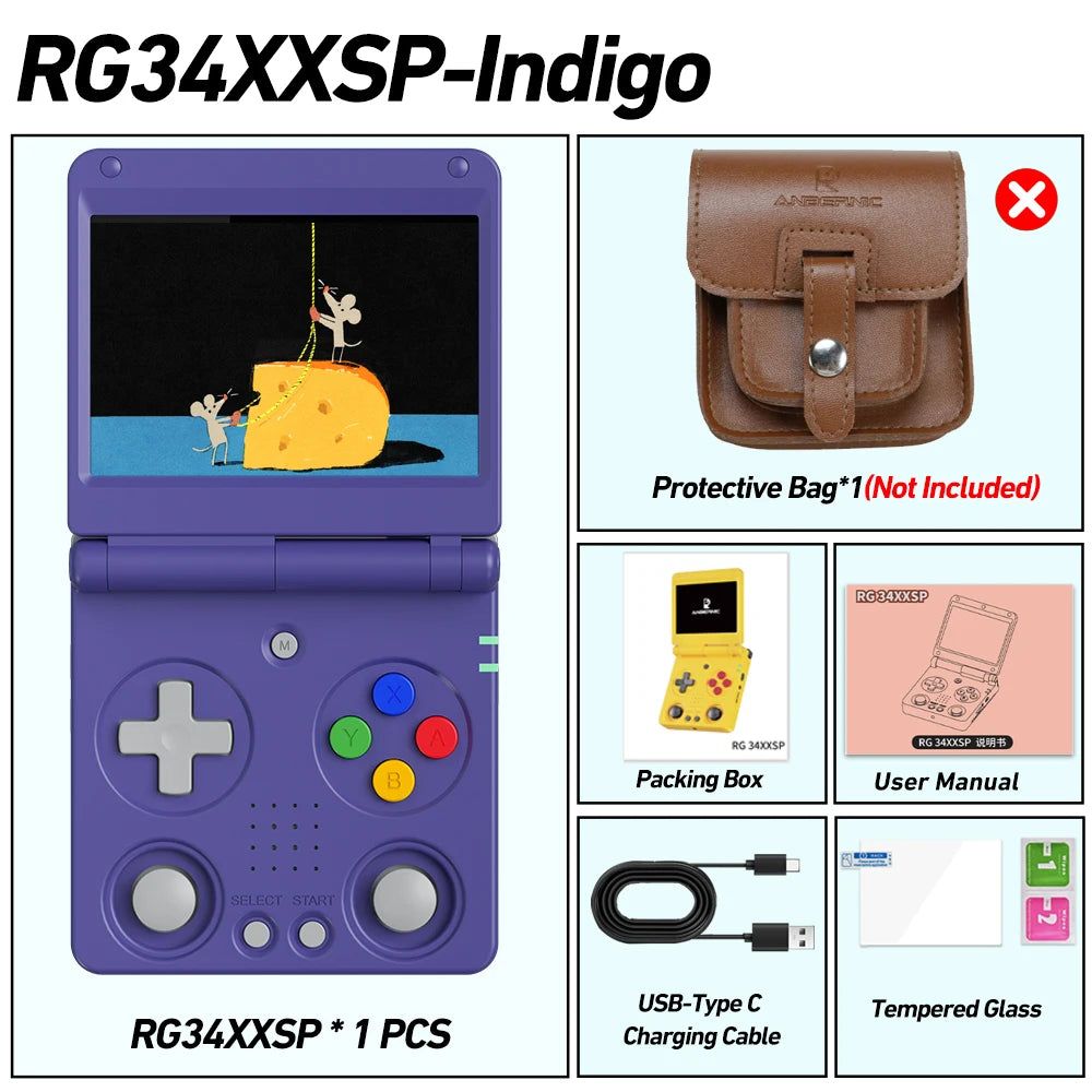 Anbernic RG34XXSP 3.4-Inch IPS Linux 64-bit Game Console H700 Quad-Core 1GB Retro Game Player HD-Connect To TV RG 34XXSP 3300mAH