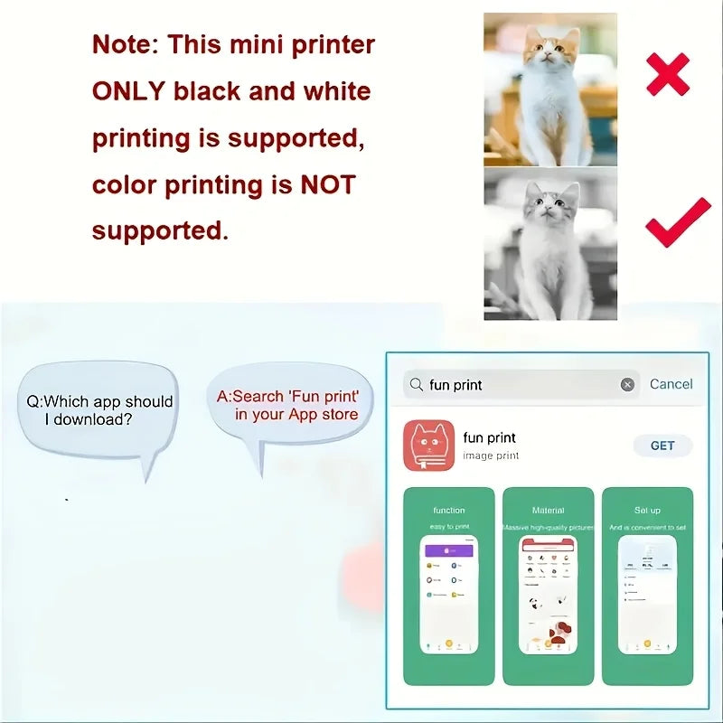 Wireless Portable Mini Thermal Photo Printer with Mobile App USB Charging for Thermal Paper Photos & Notes Ideal for Offices Supermarkets Android/iPhone