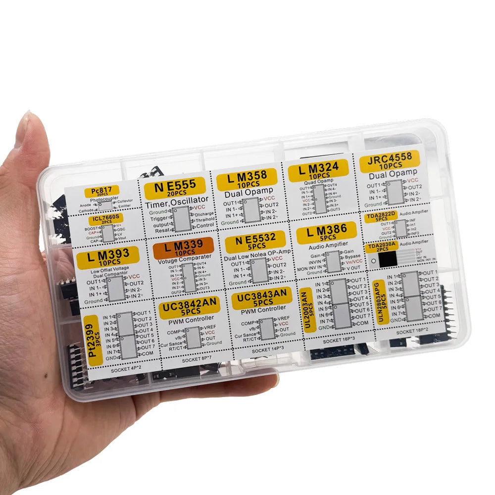 150pcs DIP Integrated Circuit Chip Assorted IC Box Set Amplifiers LM358 JRC4558 LM393 ICL7660 NE555 for Electronics Projects