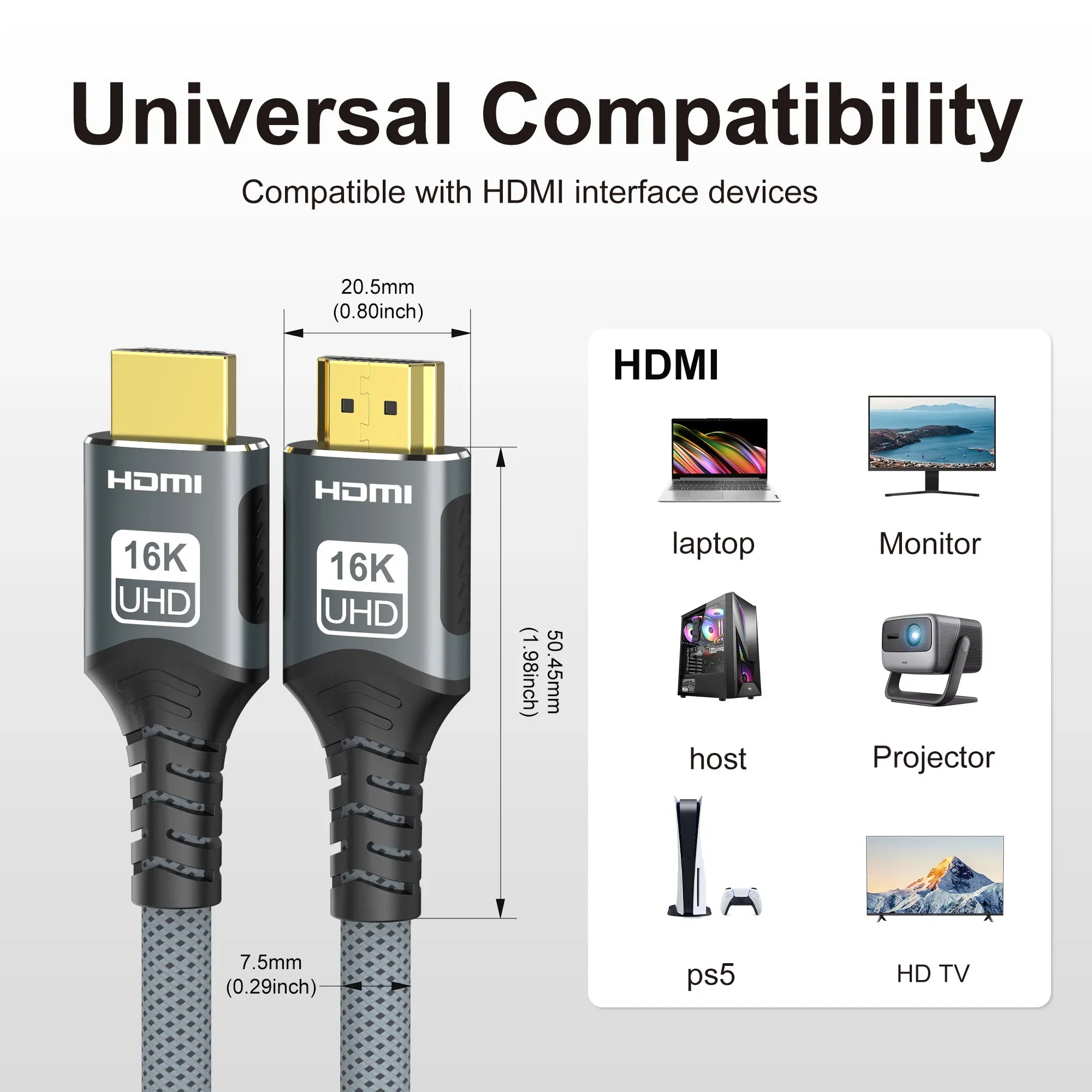 HDMI 2.2/2.1/2.0 Cable Maximum Bandwidth 96Gbps Support 8K@120Hz 4K@240Hz 2K@360Hz LIP Protocol for TV Monitor Game Console