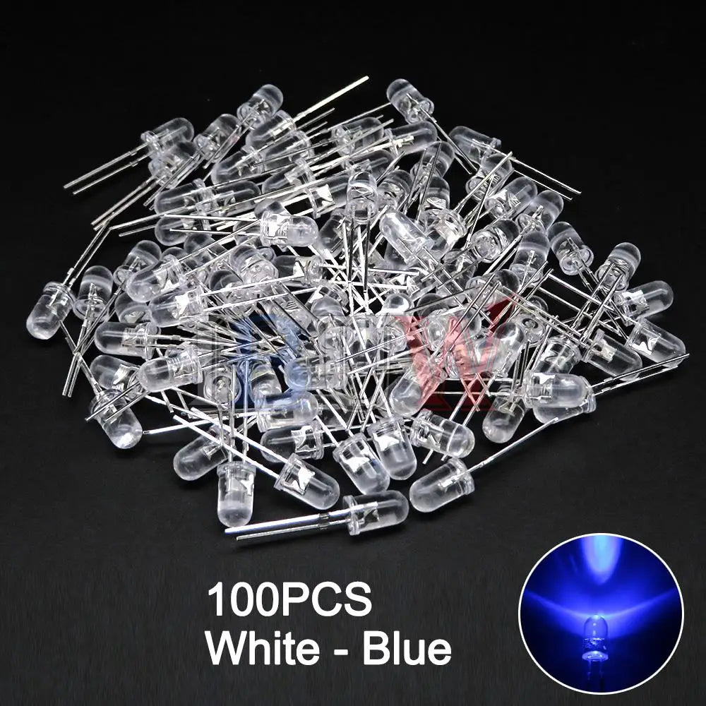 100PCS/LOT 5mm LED Diode F5 Assorted Kit IBUW White Green Red Blue Yellow Orange Pink Purple Warm White DIY Light Emitting Diode
