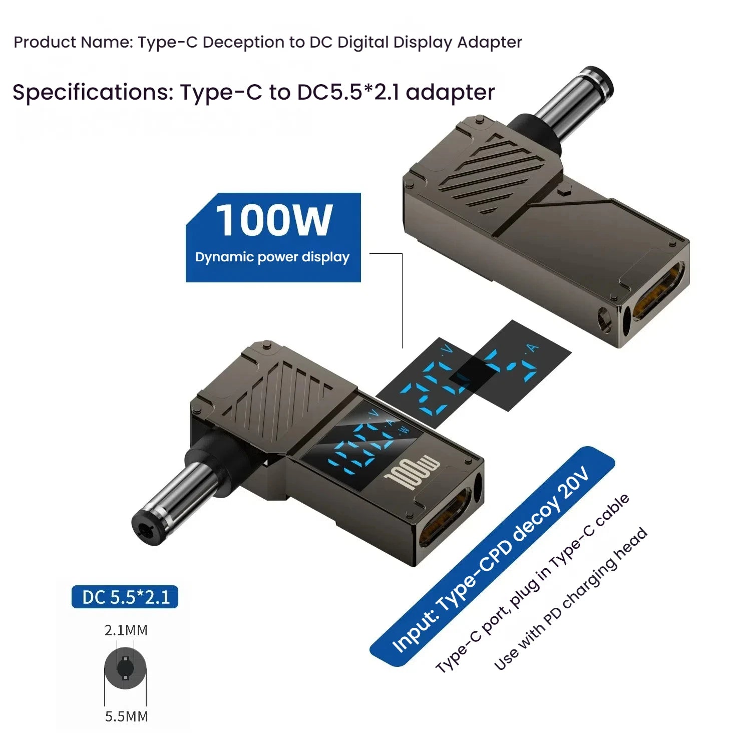 PD 100W Laptop Power Charger Converter Female Type-C To DC Male Jack Plug Supply Adapter Connector 5A For Notebook Computer PC