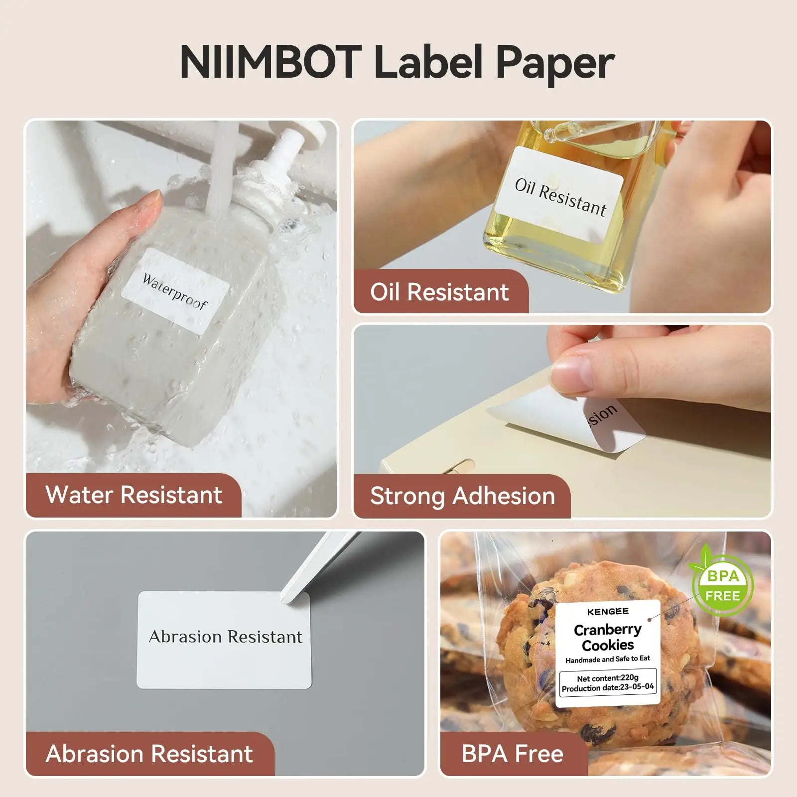 3/5/10 Rolls NiiMbot B21 B1 Label Printer Paper Roll Waterproof Anti-Oil Tear-Resistant Price Tag Pure White Sticker Papers