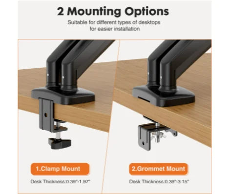 Dual Monitor Stand Arm, Gas Spring 2 Monitor Desk Mount Adjustable Height Swivel VESA Bracket With Clamp And Grommet Base Fits