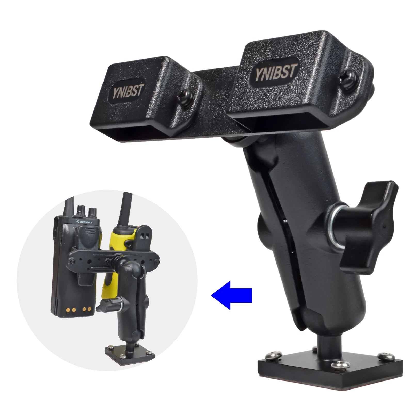Handheld Radio and CB Mic Holder Heavy Duty Drill Base Holder Mount with Aluminum Arm with Adhesive Back and Pre Drill Holes