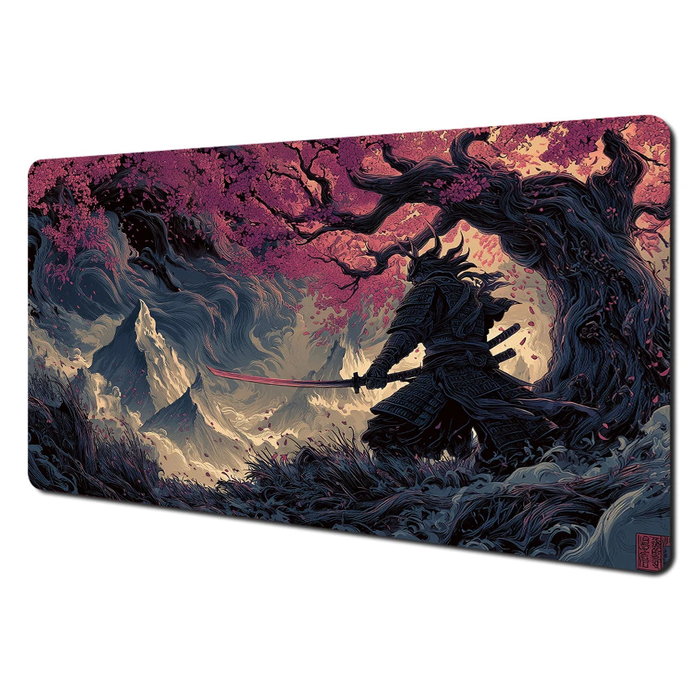 Japanese Ghost Samurai Pattern TCG Playmat Magic Card Battle Mat 35X60CM Deskmat Tapete Magic Mat Non-Slip Durable Stitched Edge