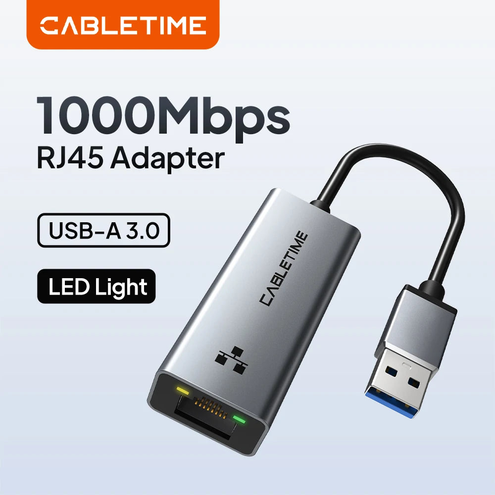 CABLETIME USB A Ethernet Adapter 100/1000 Mbps USB 3.0 RJ45 Network Card RJ45 Adapter for Macbook Laptop Internet Adapter