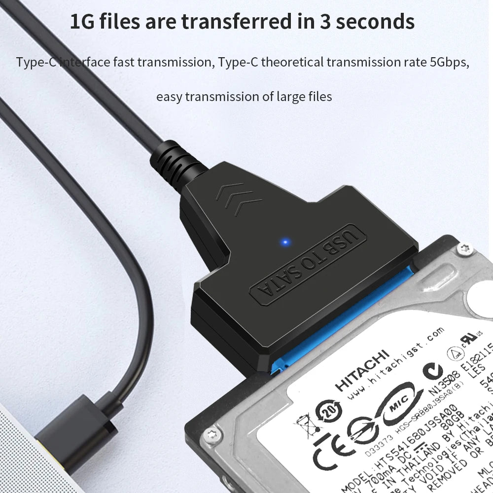 SATA To USB 3.0/Type-C/2 In 1 USB3.0 Type-C Cable Up To 6 Gbps For 2.5 Inch External HDD SSD Hard Drive SATA 3 22 Pin Adapter