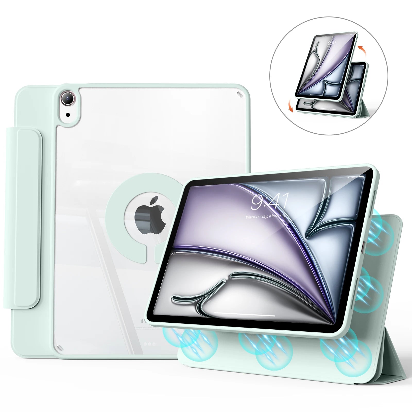 ZOYU For iPad Air 11 Air4/5 10.9 Magnetic Case, For iPad Pro 11 13 inch Mini6 10.2 9/8/7th Gen Rotate 360°Detachable Back Case