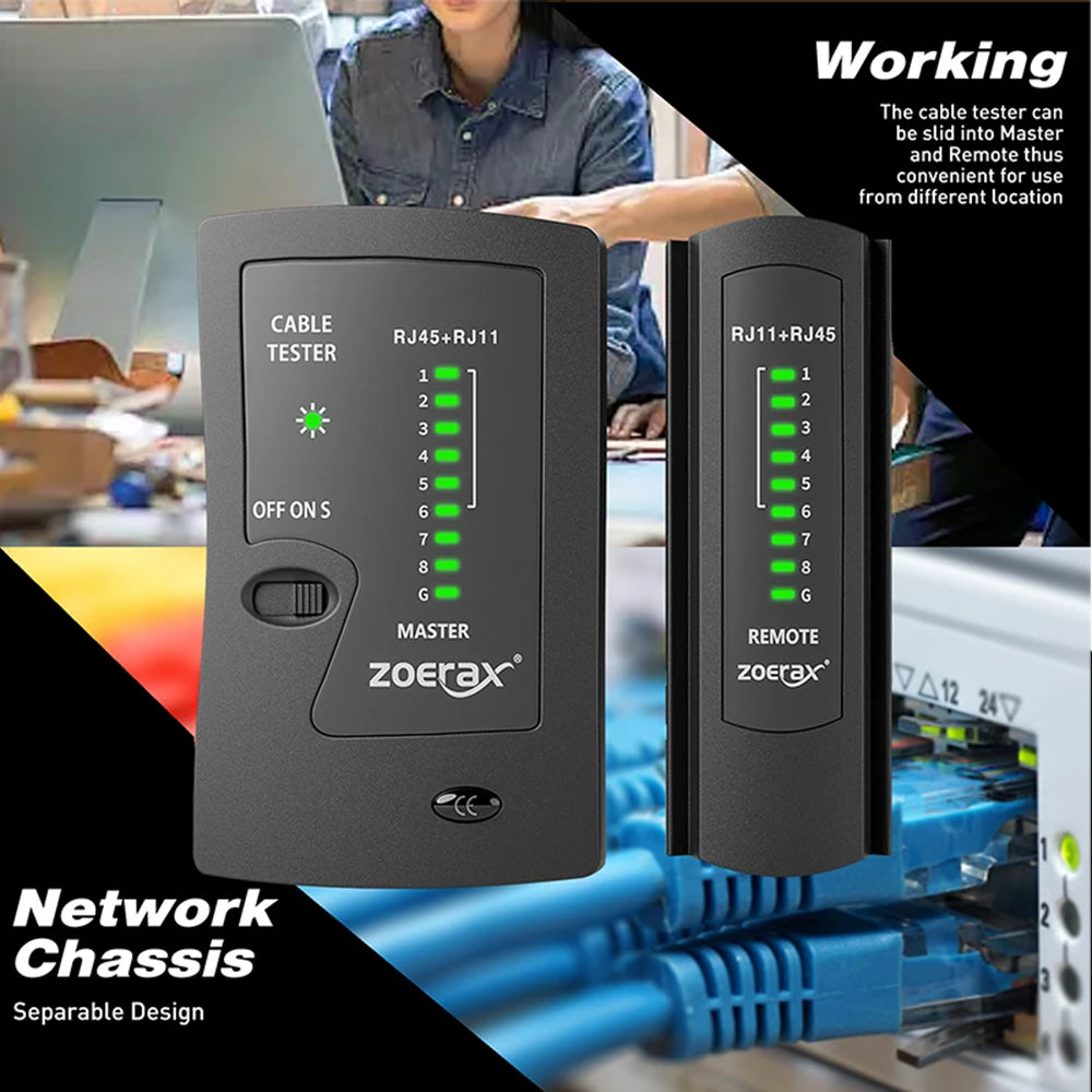 ZOERAX Network Ethernet Cable Tester for LAN RJ45 Cat5 Cat5e Cat6 Cat6a Cat7 UTP/Shielded Cable and RJ11 RJ12