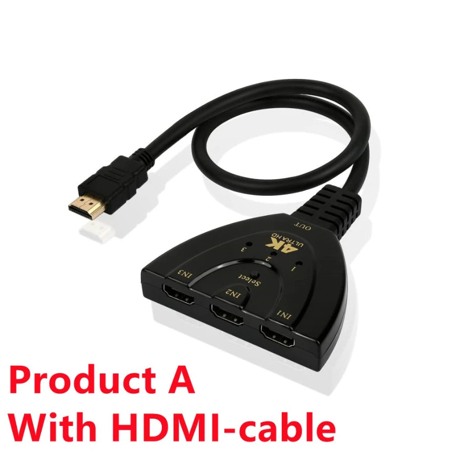 4K HDMI-Compatible Switch 3 Port HDMI-Compatible Switcher 3 In1 Out HDMI-Compatible KVM Switches for PS4 TV Box Xbox Roku HDTV