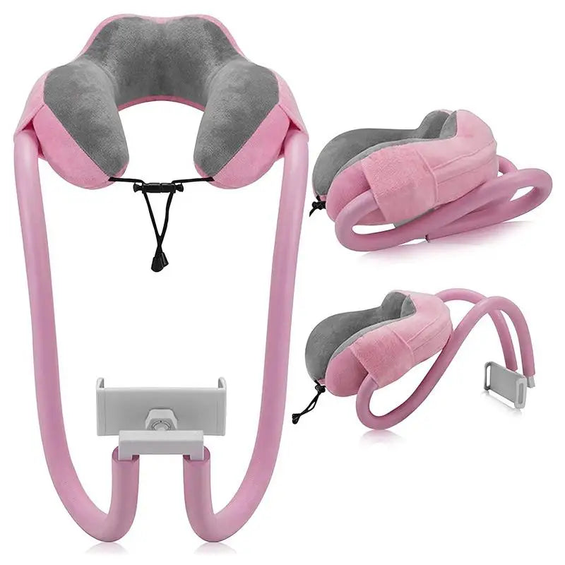 U-Shaped Neck Pillow With Gooseneck Tablet Phone Holder Sleep Cushion with Flexible Phone Reading Holder for Travel Office