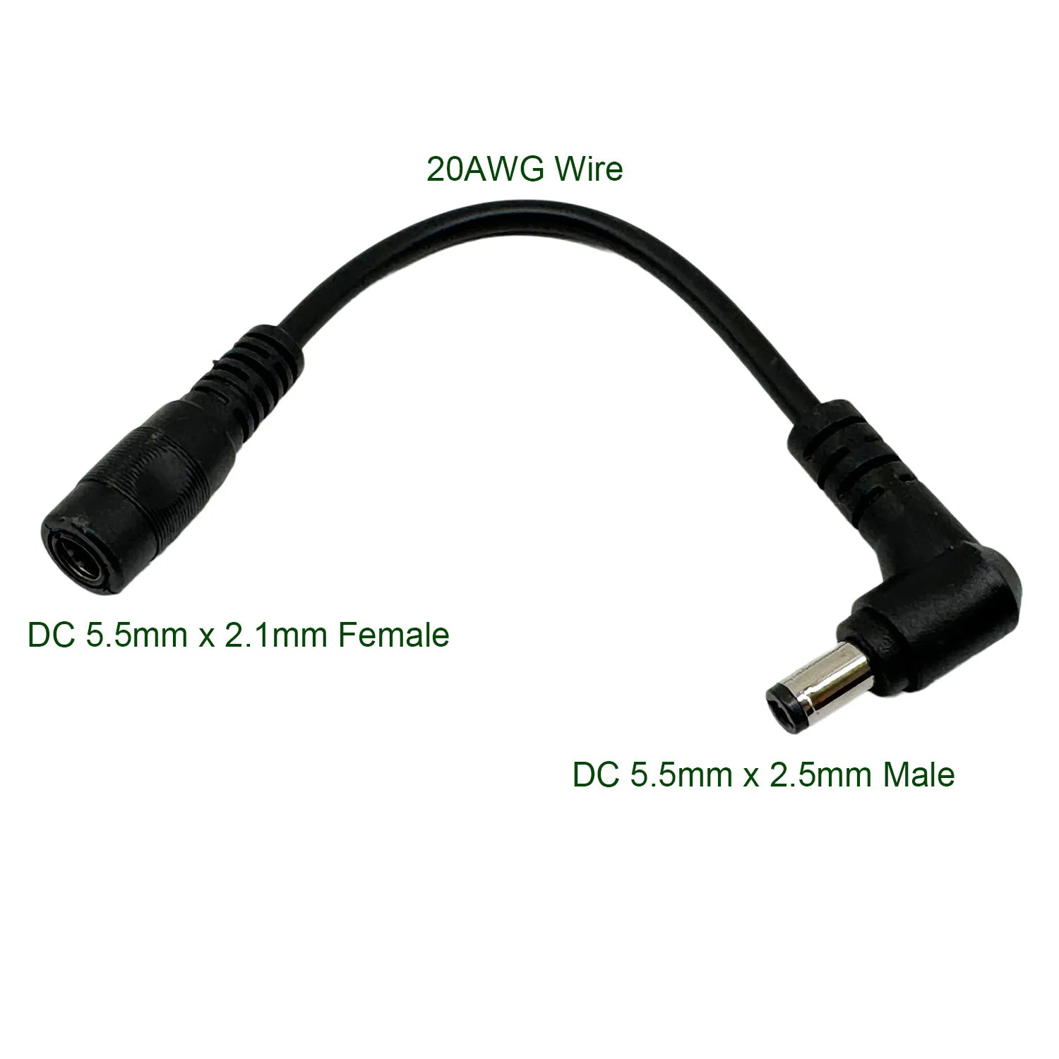 2pcs CCTV DC Power Plug 5.5mm X 2.5mm Male Right Angle To 5.5mm X 2.1mm Female Adapter Extension Adapter Cable Cord LED Strip