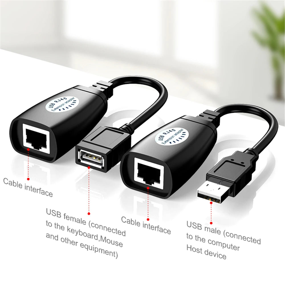 Extension Adapter 1pair USB to RJ45 LAN Cable Extender Over Cat5 RJ45 Cat6 Patch Cord Black Networking Accessories