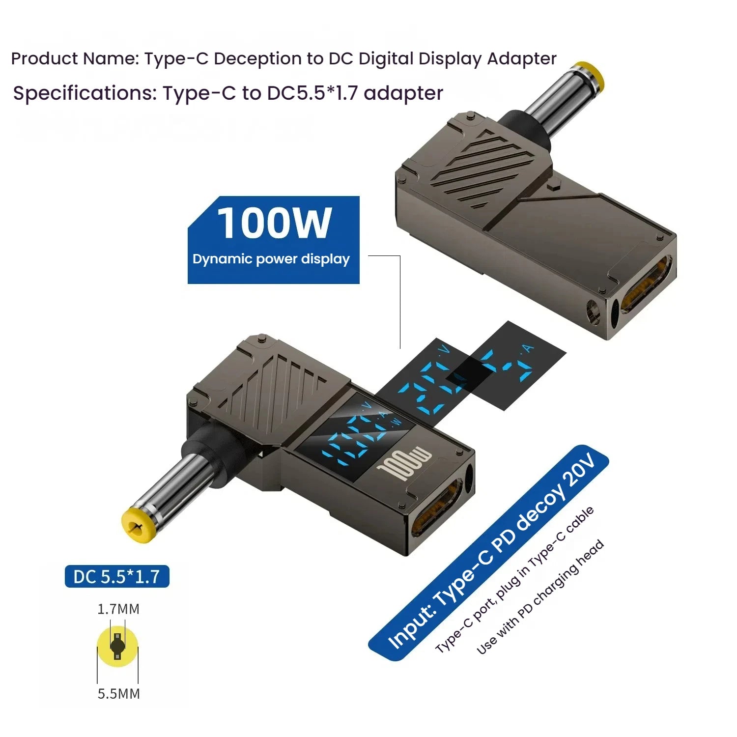 PD 100W Laptop Power Charger Converter Female Type-C To DC Male Jack Plug Supply Adapter Connector 5A For Notebook Computer PC