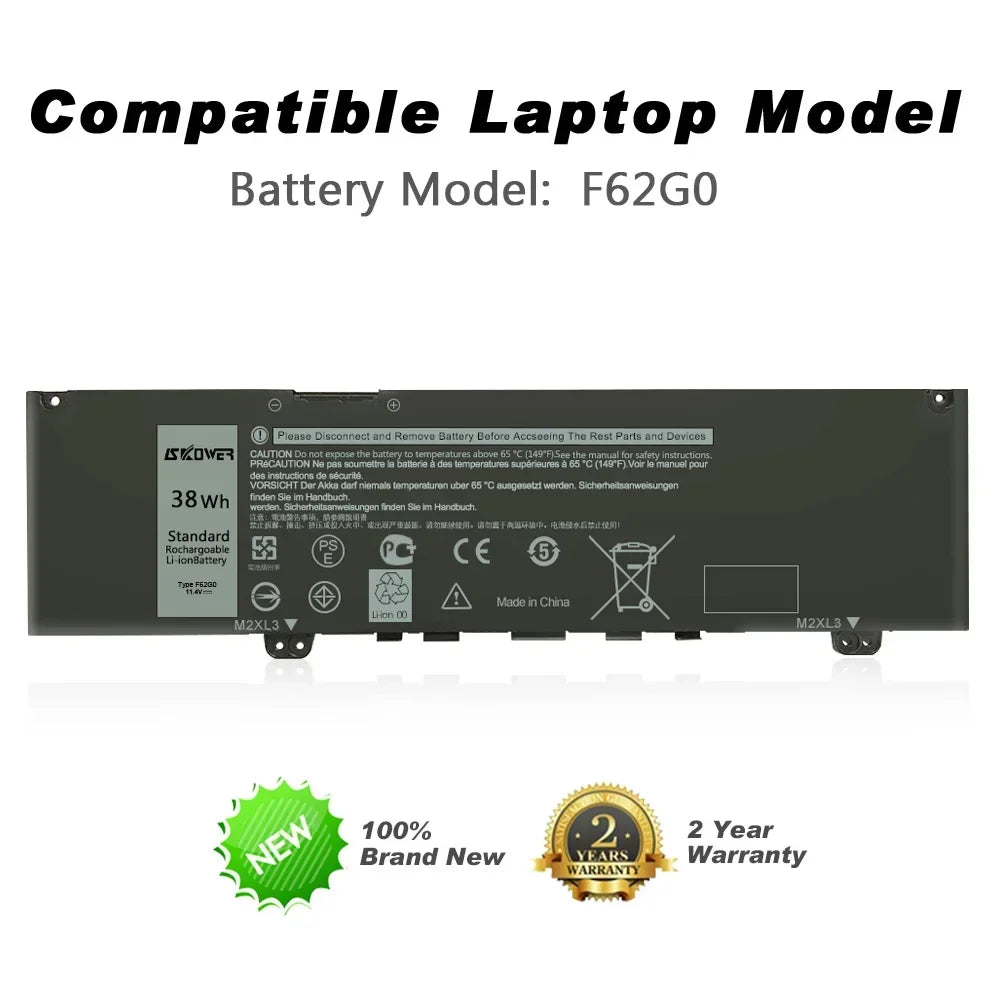 SKOWER F62G0 Battery For Dell Inspiron 13 7373 7386 2 in 1 5370 7370 7380 P83G P87G Vostro 5370 Replacement 39DY5 RPJC3