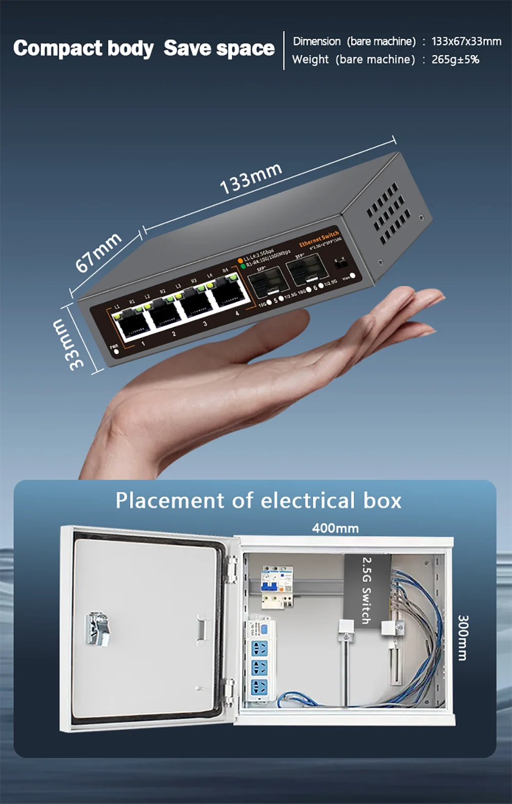 2.5Gbps Network Switch 4+2 Port 2500Mbps Ethernet Switcher 2 Port 10G SFP+ Slot