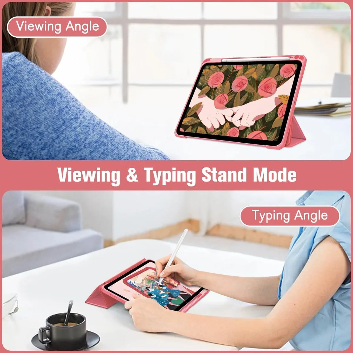 Slim Case for iPad (A16) 11 Inch (2025), iPad 10th Generation 10.9 Inch (2022) -Cover with Clear Transparent Back Shell  Pink