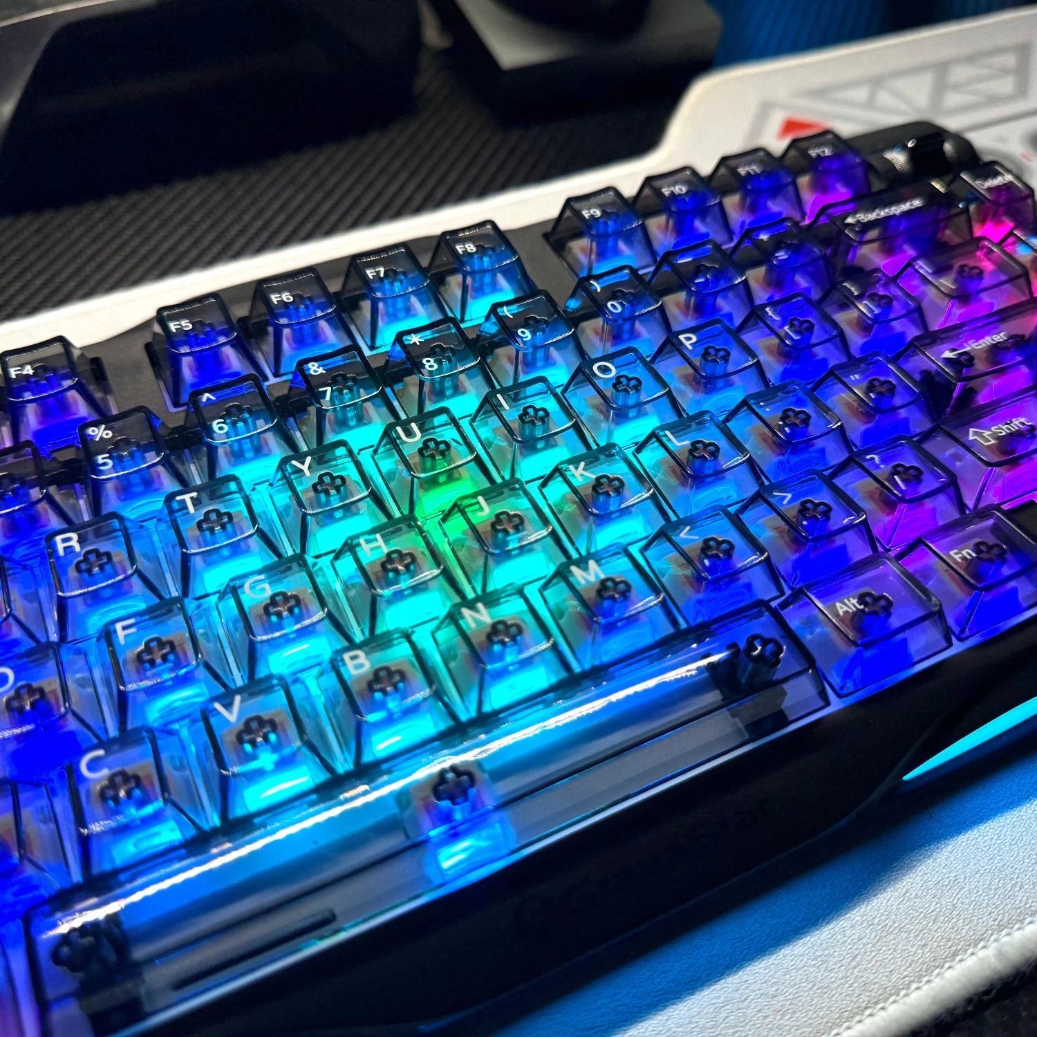 130 Keys Black Full Transparent PC Keycaps UV Printing Clear Crystal Key Caps Cherry Profile for MX Switches Gaming Keyboard