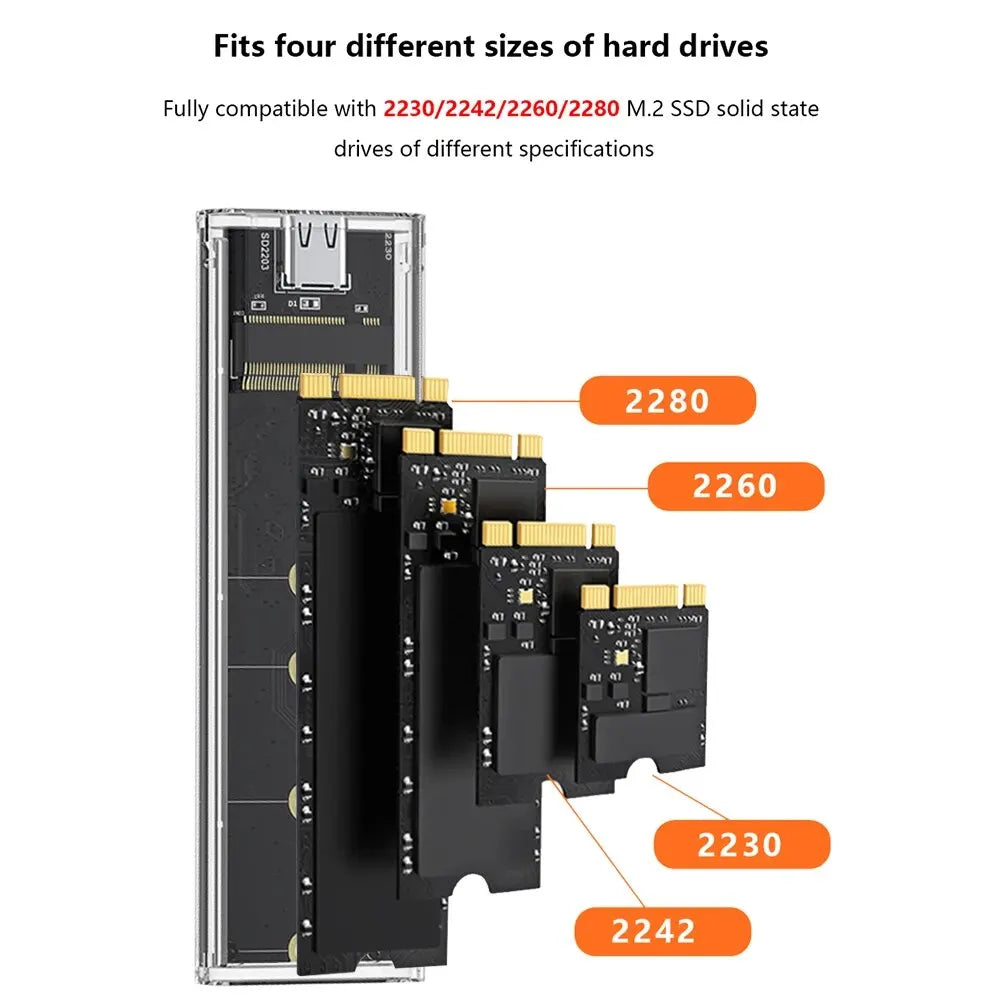 M.2 NVME PCIe NGFF SATA Dual Protocol SSD Case Clear USB Type C PCI-E M2 SSD Transparent External Enclosure Hard Disk Box