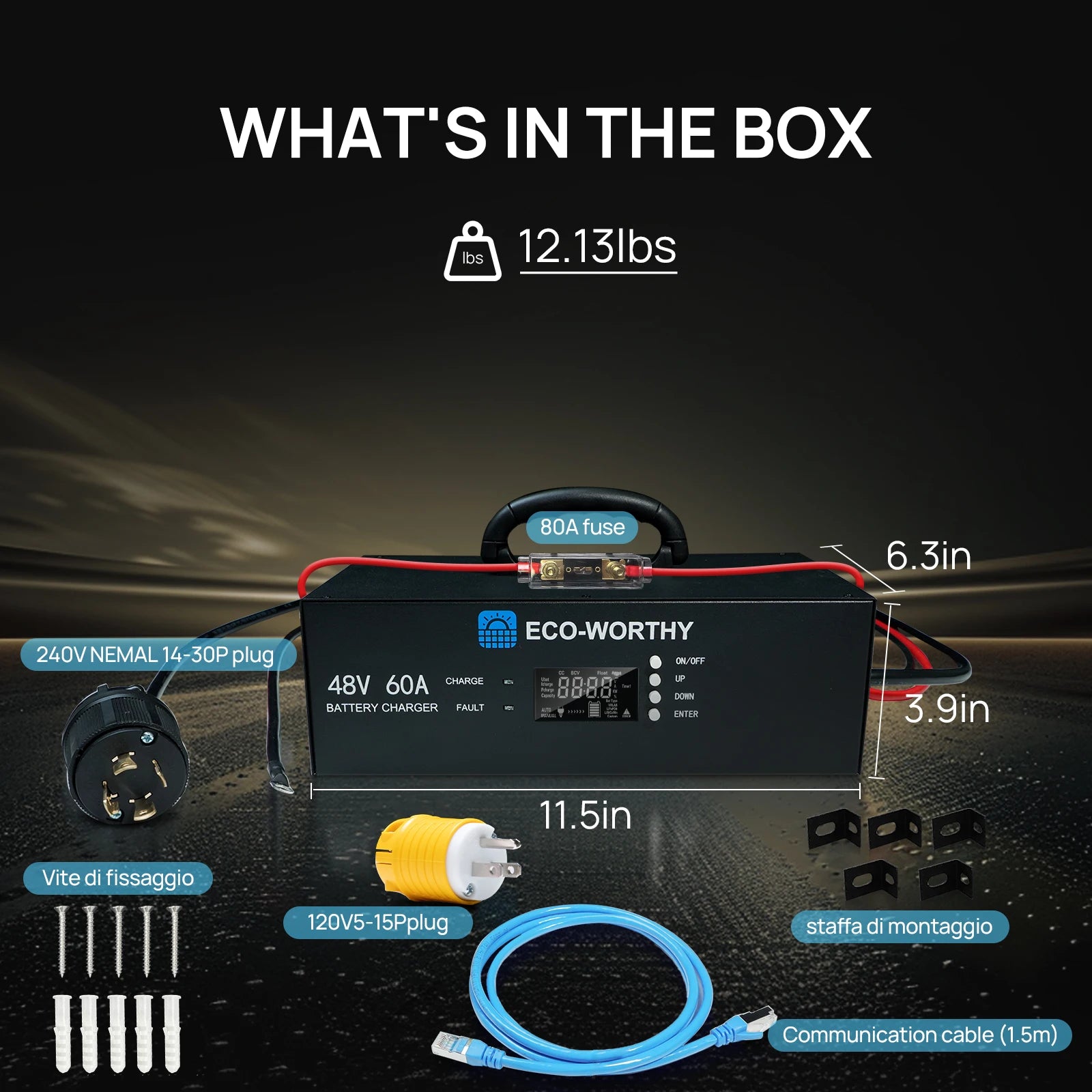 ECO-WORTHY Upgraded (Version 2) 48V 60A Lithium Battery Charger, Adjustable Voltage & Current, for Server Rack LiFePO4 Battery