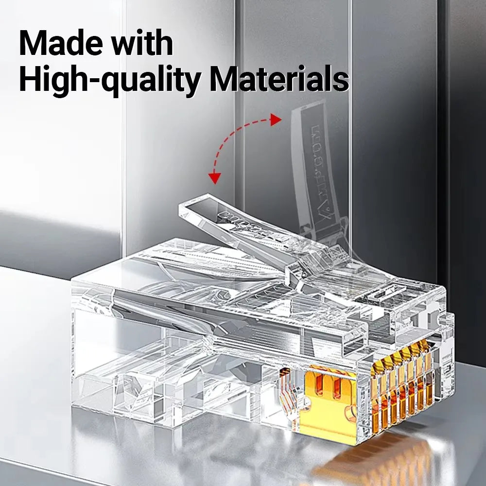 AMPCOM RJ45 Connector Pass Through CAT6 CAT5E Modular Plug Network Ends UTP 3U 50u Gold Plated 8P8C Crimp End for Ethernet Cable