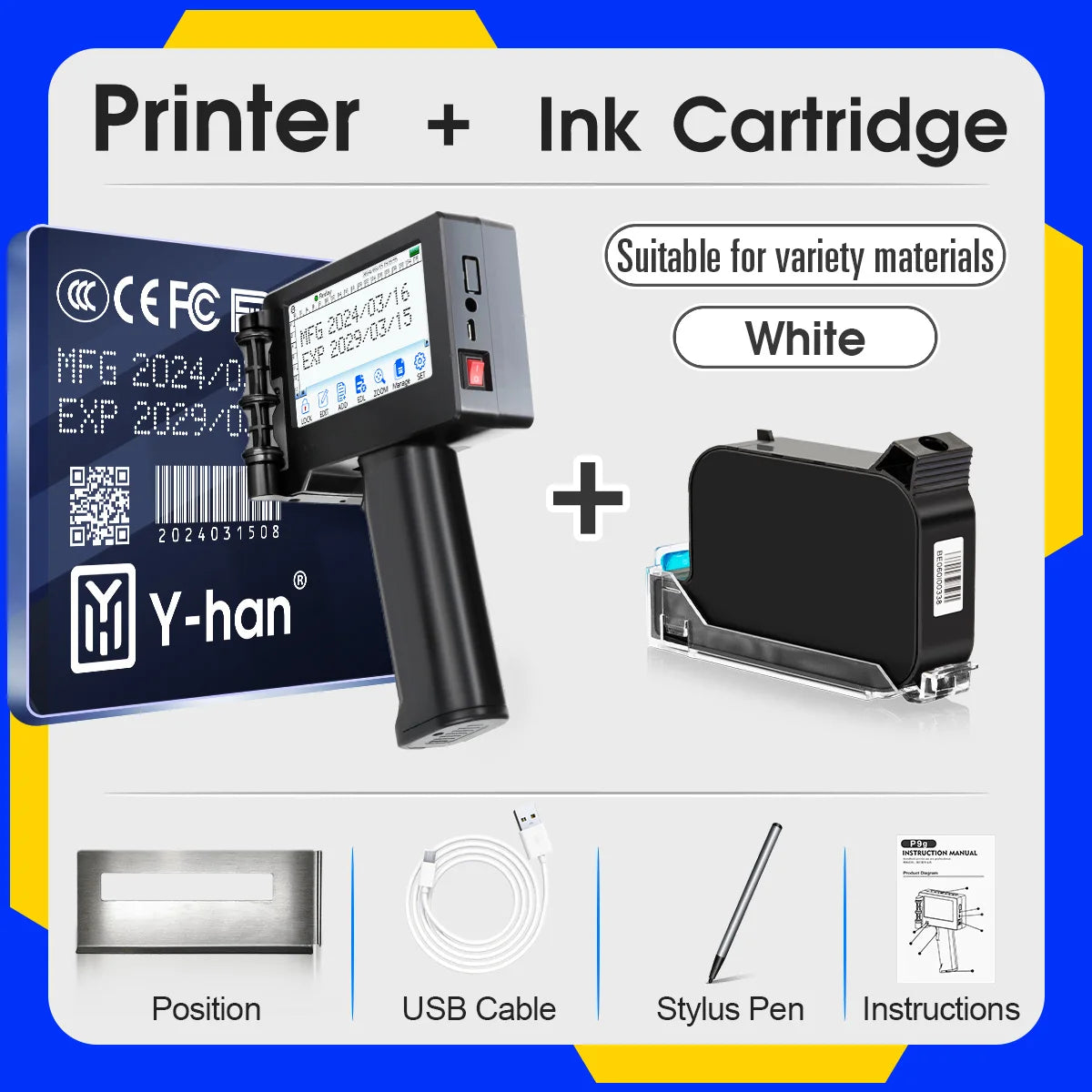 Yhan 12.7mm Portable Inkjet Printer Unencripted for Expiry Date Barcode QR Code Batch Numbers Best Value Logo Printing