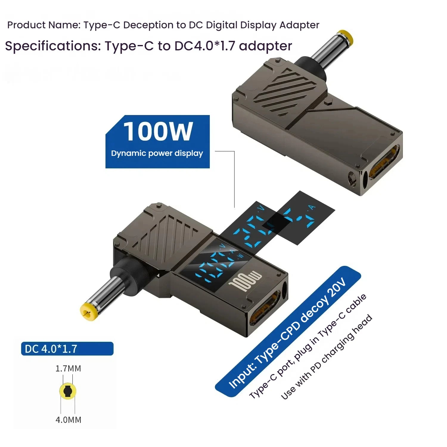 PD 100W Laptop Power Charger Converter Female Type-C To DC Male Jack Plug Supply Adapter Connector 5A For Notebook Computer PC