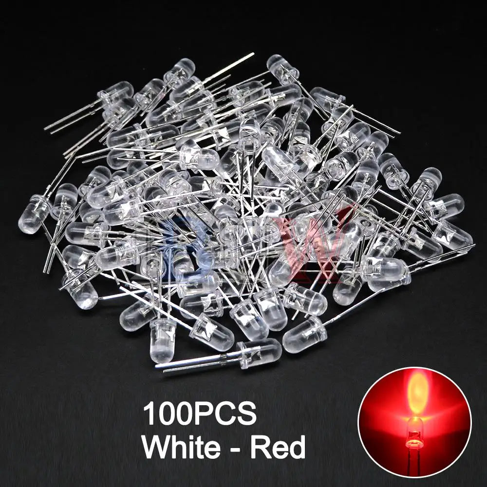 100PCS/LOT 5mm LED Diode F5 Assorted Kit IBUW White Green Red Blue Yellow Orange Pink Purple Warm White DIY Light Emitting Diode
