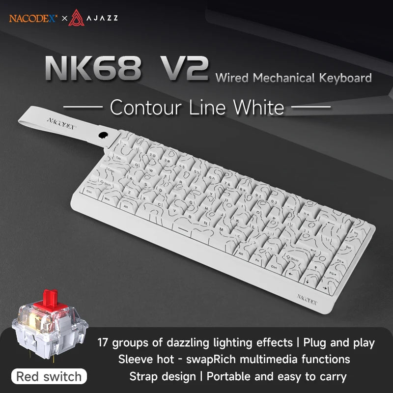 AJAZZ NK68 V2 Wired Mechanical Gaming Keyboard, Red Switch, Full Hot-Swappable, RGB Streamer Light, 68 Keys for Gaming & Office